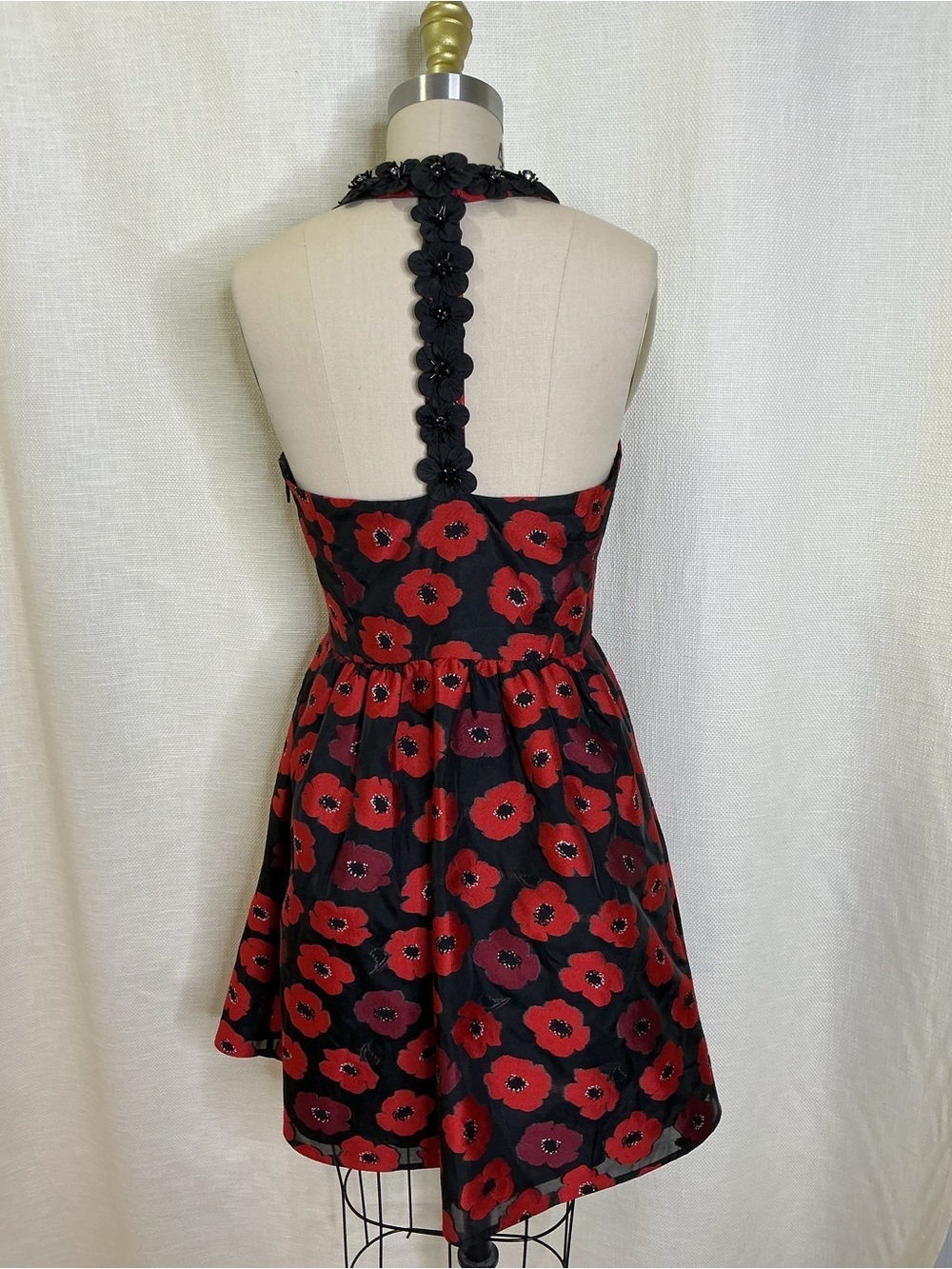 Kate Spade Floral Fit Flare Dress Size 2 Black Red Poppy Sleeveless Chic - Picture 5 of 10